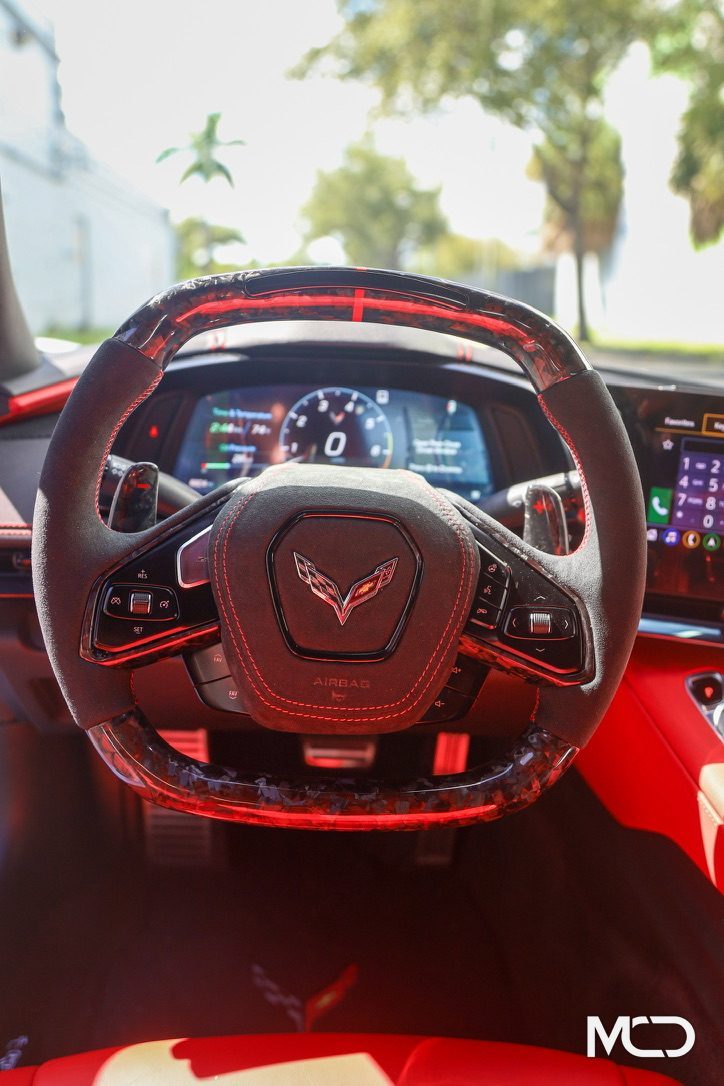 Alcantara, Forged carbon, LED lit Corvette C8 steering wheel by Miami Carbon Designs