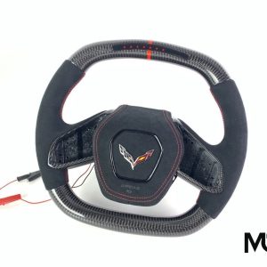 C8 Alcantara red stitching LED module custom carbon fiber steering wheel by Miami Carbon Designs