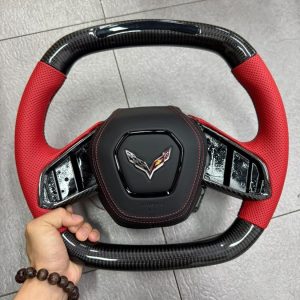 C8 red perforated gloss carbon custom carbon fiber steering wheel by Miami Carbon Designs