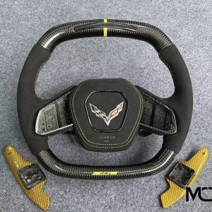 C8 Z06 Alcantara yellow stitching carbon paddles by Miami Carbon Designs