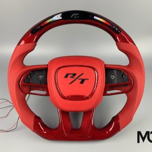 Dodge all red perforated red carbon rt LED custom carbon fiber steering wheel by Miami Carbon Designs