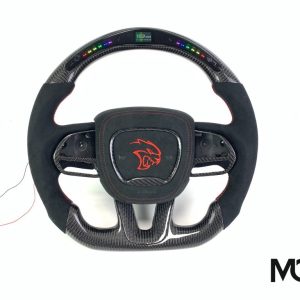 Dodge black Alcantara gloss carbon Hellcat LED custom carbon fiber steering wheel by Miami Carbon Designs