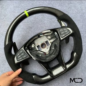 Mb black Alcantara yellow centerline custom carbon fiber steering wheel by Miami Carbon Designs
