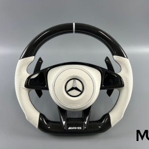 Mb white perforated gloss carbon complete custom carbon fiber steering wheel by Miami Carbon Designs