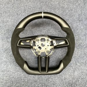 Porsche custom matte carbon fiber steering wheel with black Alcantara and white centerline by Miami Carbon Designs